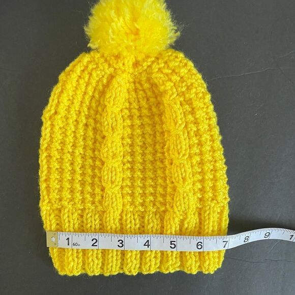 Handmade Pom Pom Knit Hat Yellow - Picture 4 of 5